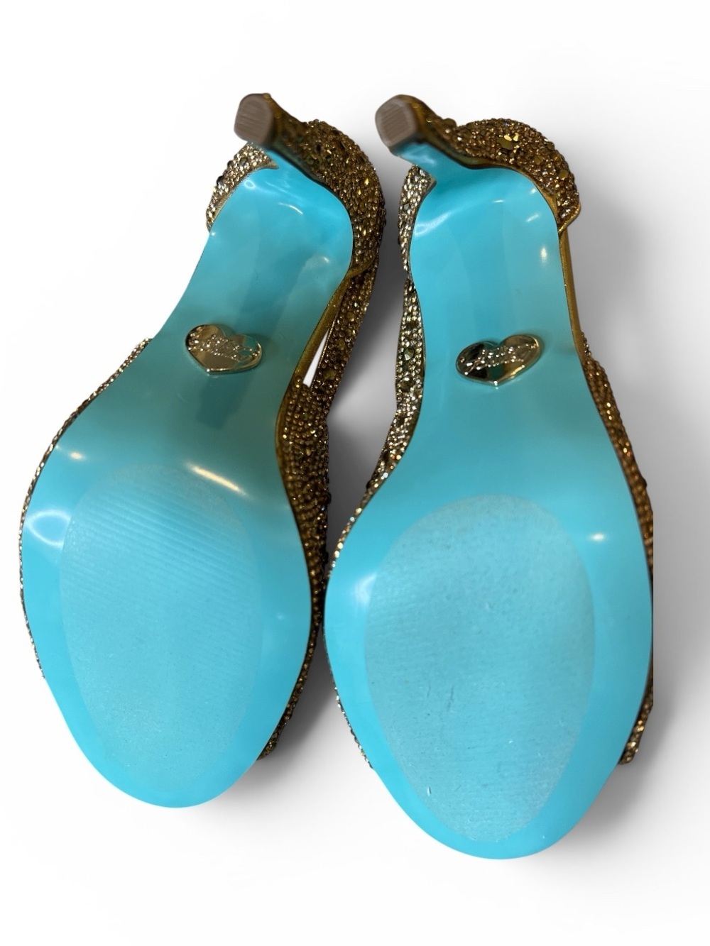 Betsey Johnson Size 6 Gold Rhinestone Open Toe Stiletto Sandal New - Picture 5 of 6
